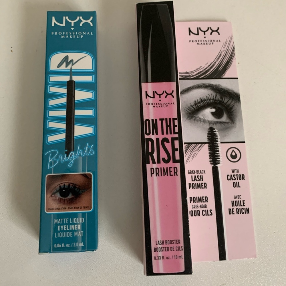 NYX Bundle Vivid Brights Blue Eyeliner and On The Rise Black Primer Set lot of 3